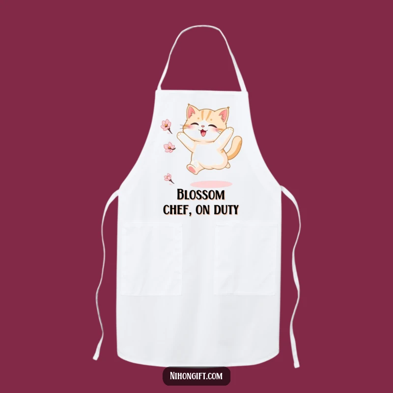 Funny Fluffy Cat Blossom Apron, Whimsical Joyful Kitchen Gift for Bakers