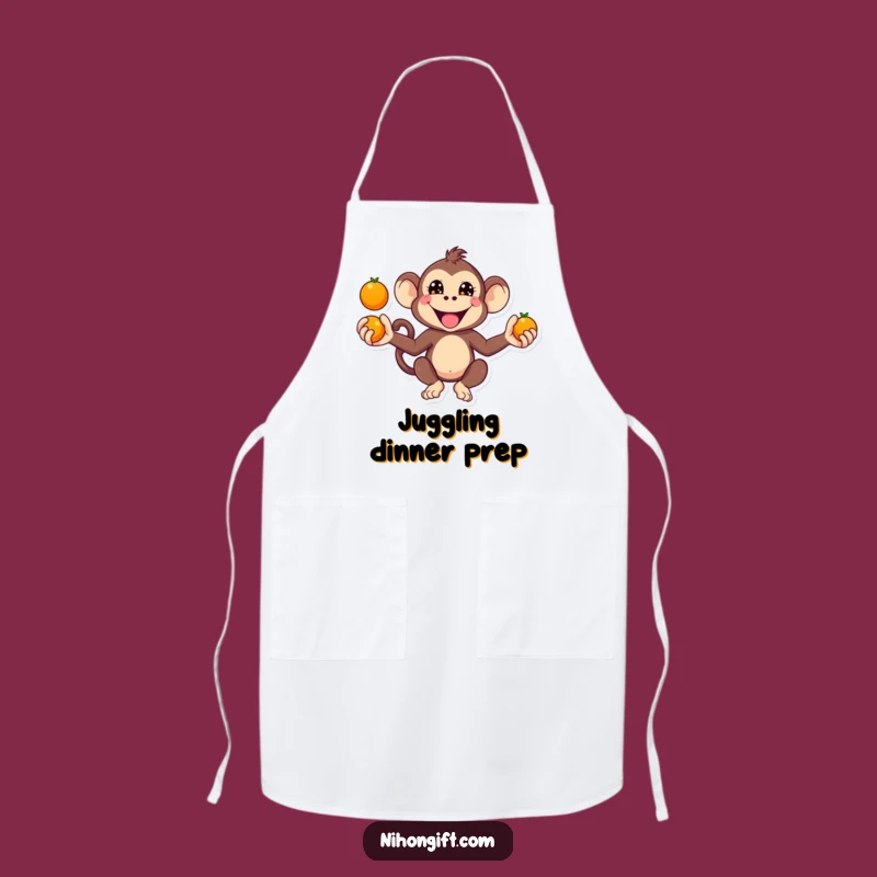 Funny Kawaii Monkey Juggling Apron: Juggle Kitchen Tasks with Fun!