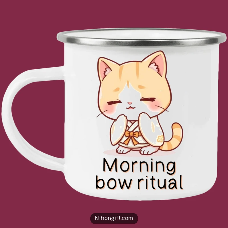 Durable Funny Kawaii Cat Kimono Camping Mug: Polite Sips Outdoors