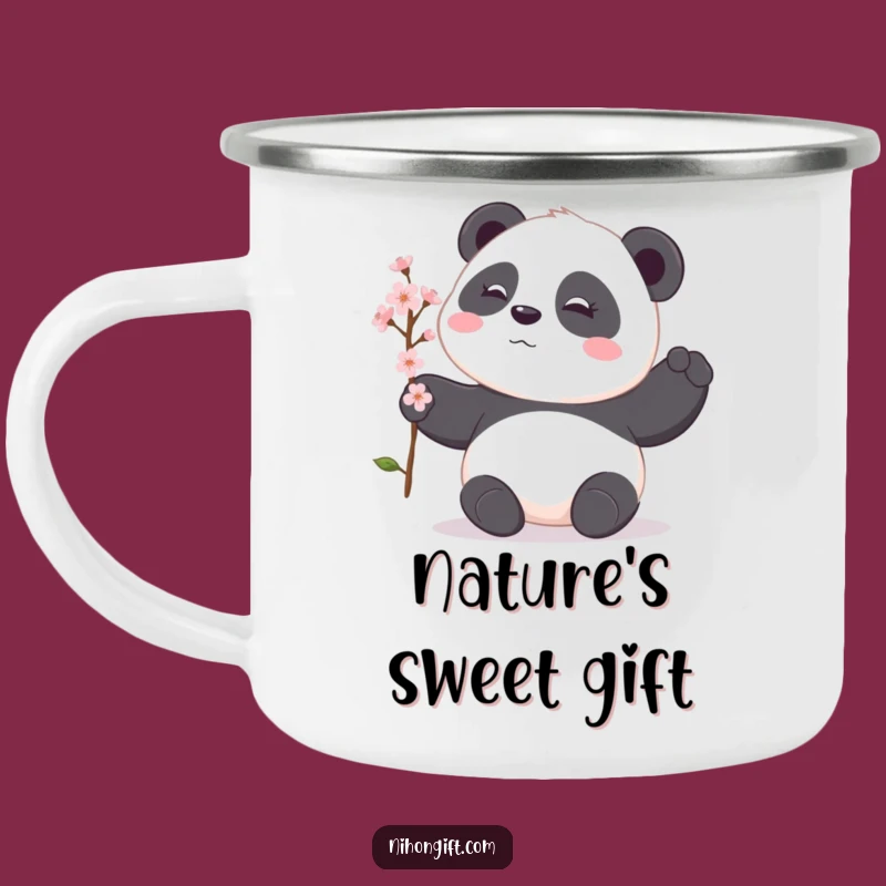 Funny Panda Camping Mug: Shy Offering, Cherry Blossom Gift, Perfect Outdoor Funny Gift
