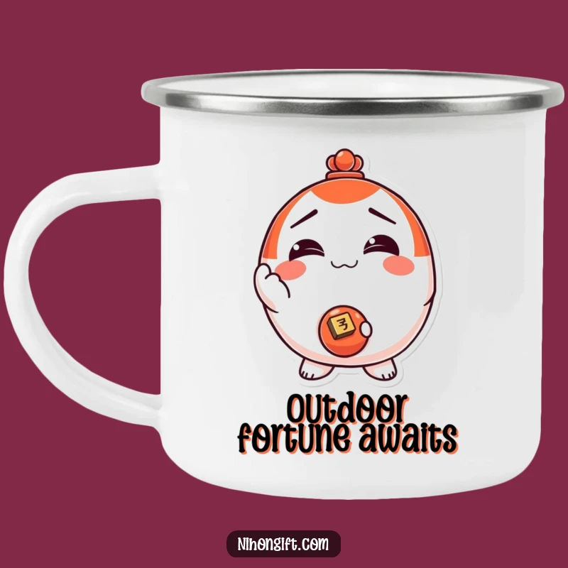 Funny! Durable Daruma Doll Coin Camping Mug: Adventure with Luck & Laughs