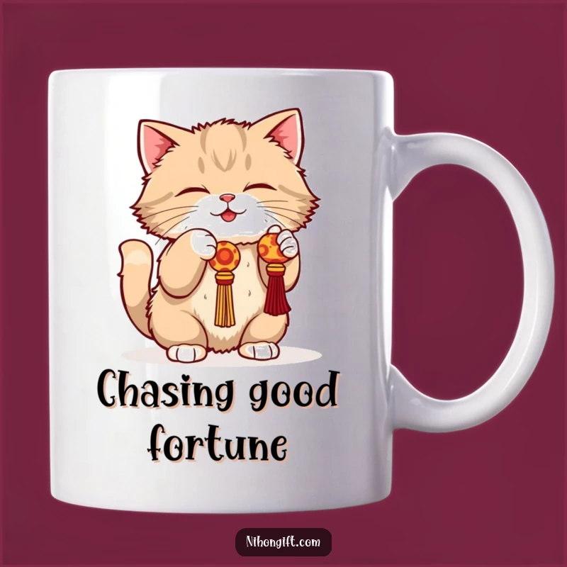 Funny Cat Lucky Charm Mug: Playful Kitty Batting Fun, Gift
