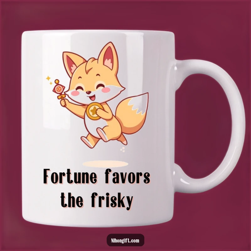 Funny Kawaii Fox Lucky Charm Mug - Joyful Leap Design, Perfect Funny Gift for Good Fortune