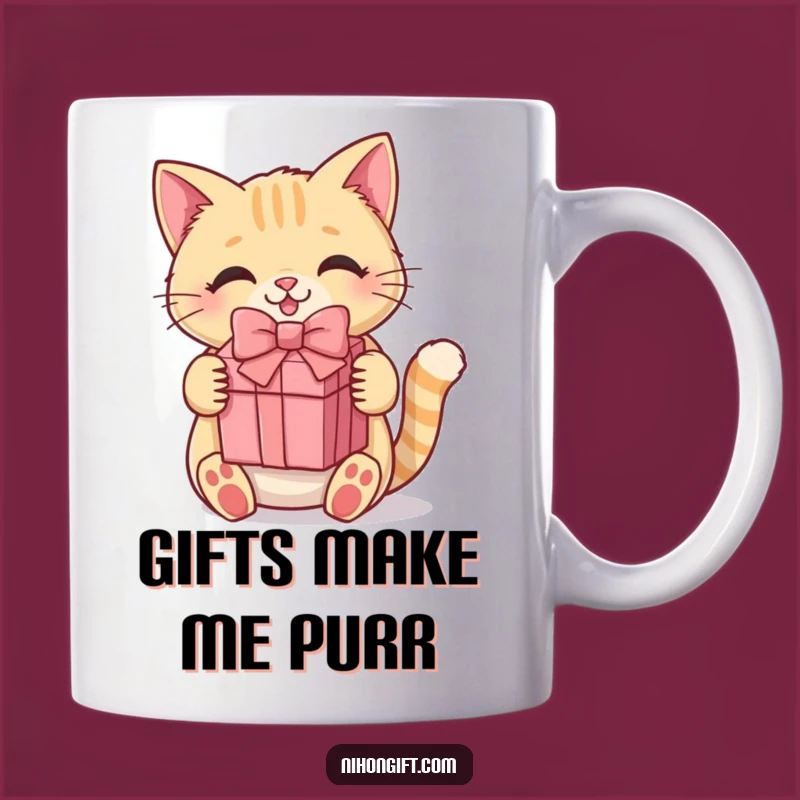 Kawaii Cat Funny Gift Mug: Adorable Kitty Holding Present for Cat Lovers