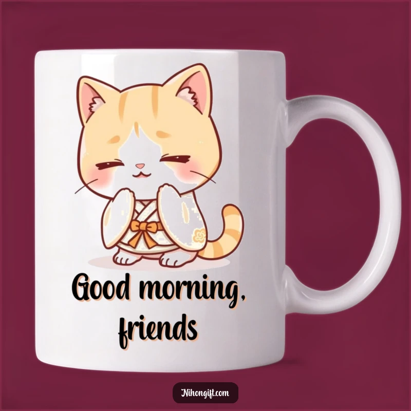 Funny Kawaii Cat Kimono Mug: Polite Bows for a Charming Gift