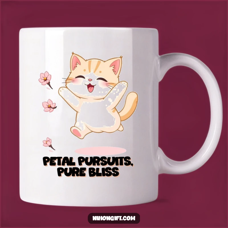 Funny Fluffy Cat Cherry Blossom Leap Mug, Perfect Joyful Gift for Cat Lovers