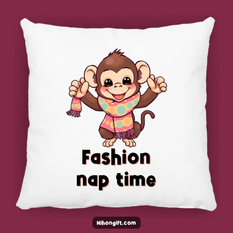 Funny Monkey Pillow: Playful Primate's Glee on a Soft Scarf Gift Cushion