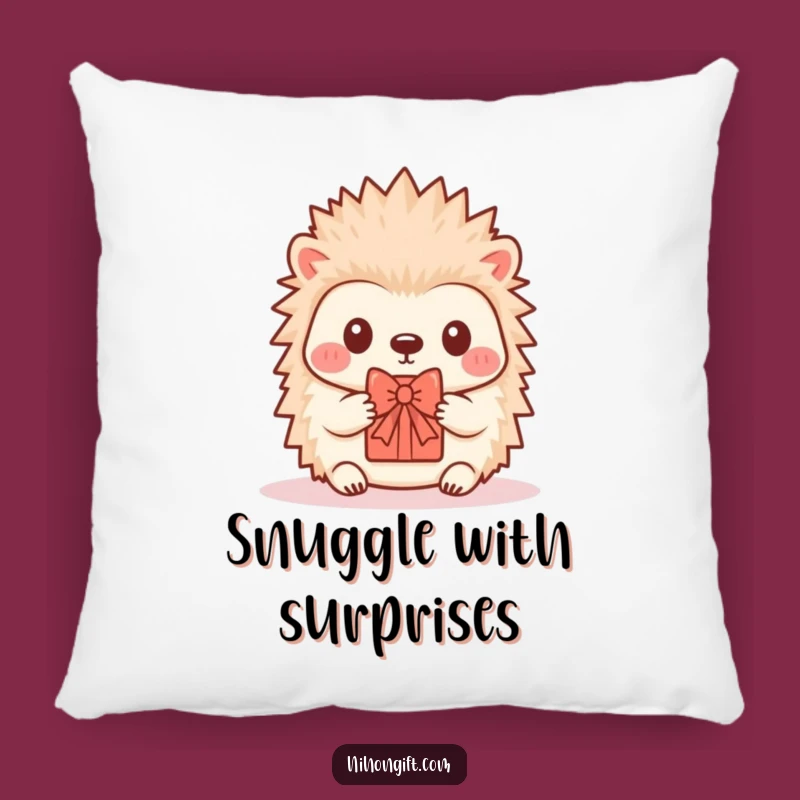 Funny Hedgehog Pillow - Kawaii Critter Offers Tiny Gift