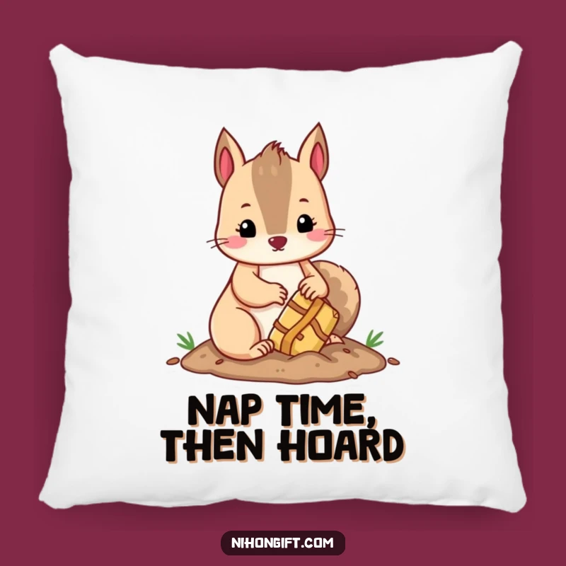 Funny Kawaii Squirrel Treasure Pillow: Cuddle Up with Comfy, Cute Humor