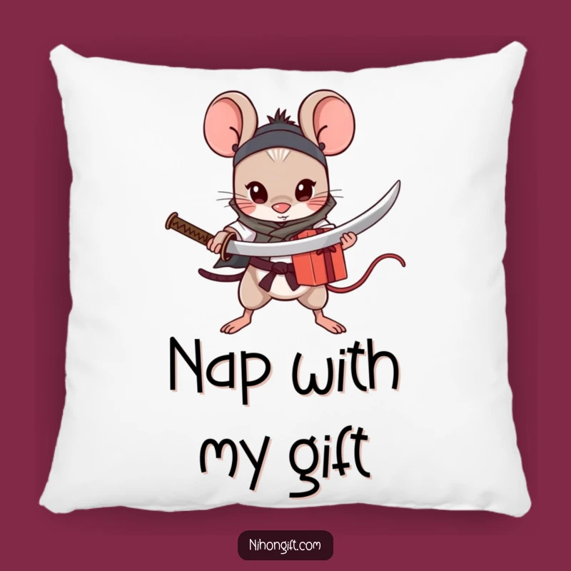Funny Mouse Katana Pillow: Brave Gift Guardian Comfort - Humorous Warrior Decor Gift