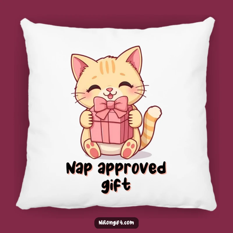 Soft Funny Kawaii Cat Pillow: Cute Kitty Holding Gift Box Cushion Gift