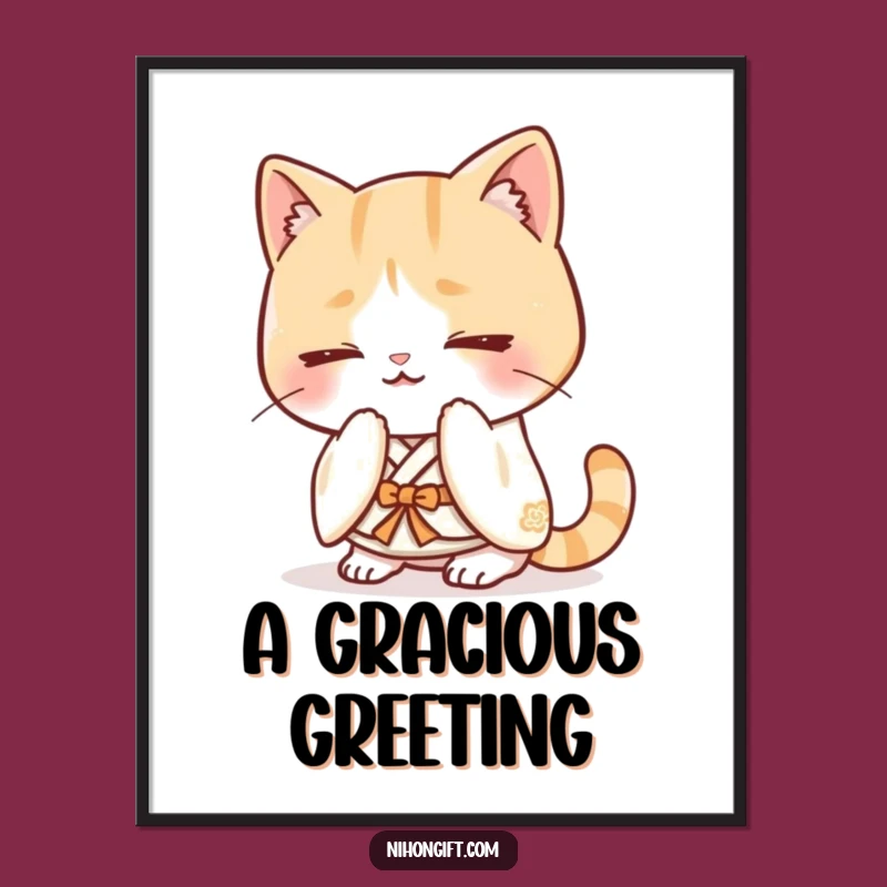 Funny Kawaii Cat Kimono Digital Art: Instant Politeness and Charm