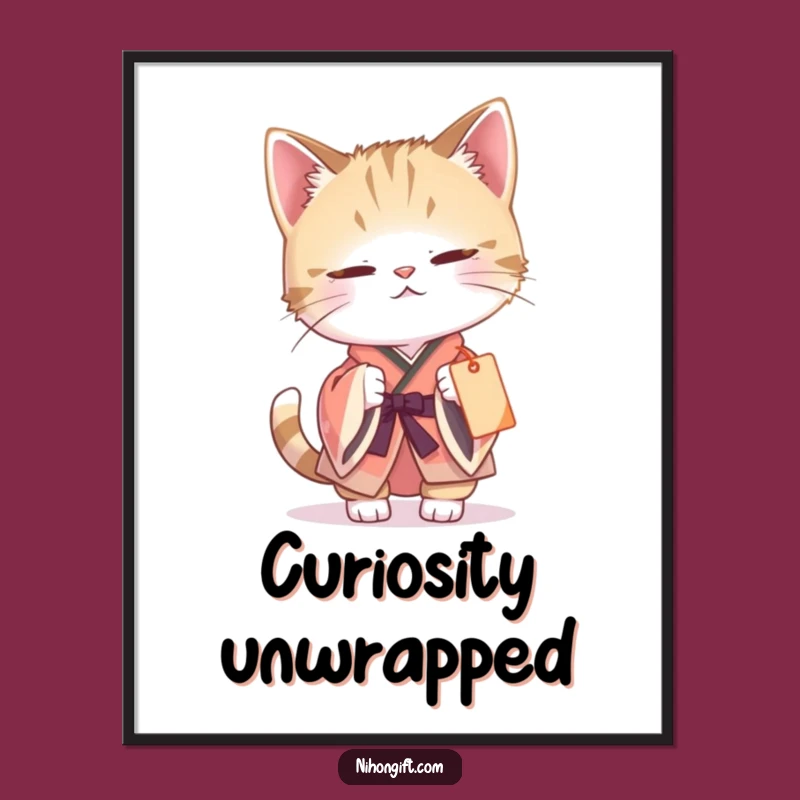 Funny Cat Kimono Digital Art: Curious Batting, Gift Tag Fun, Instant Funny Decor