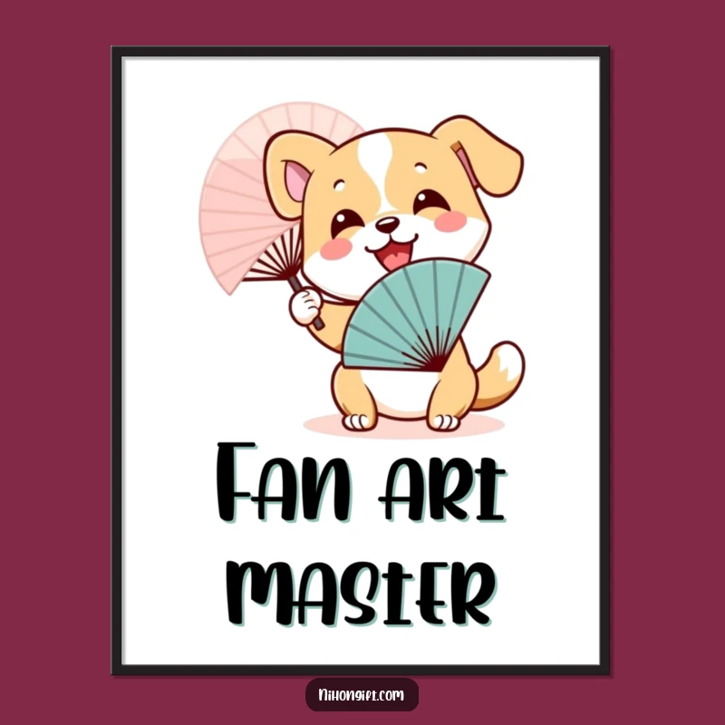 Funny Dog Fan Digital Art: Joyful Japanese Wave - Humorous Pet Print Gift