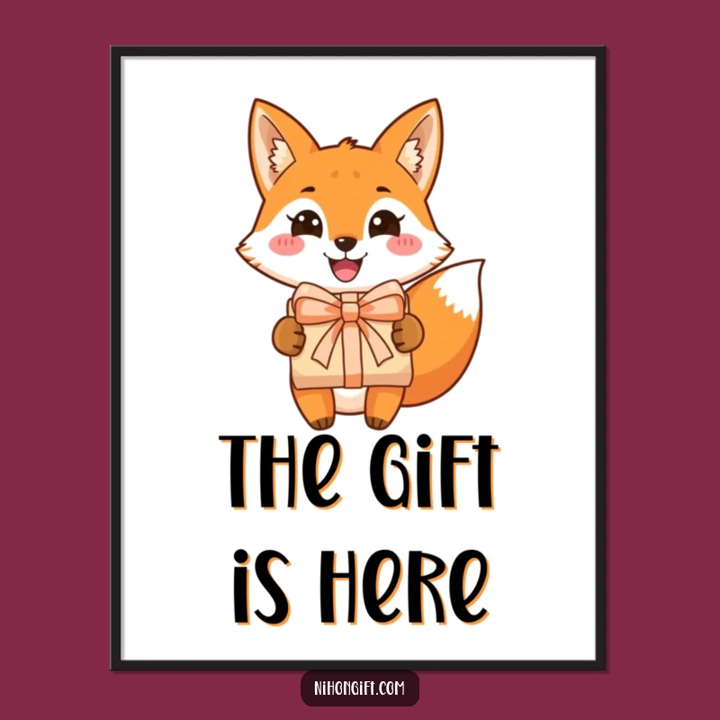 Funny Fox Digital Art: Cheerful Grin, Gift Presenter, Instant Funny Decor