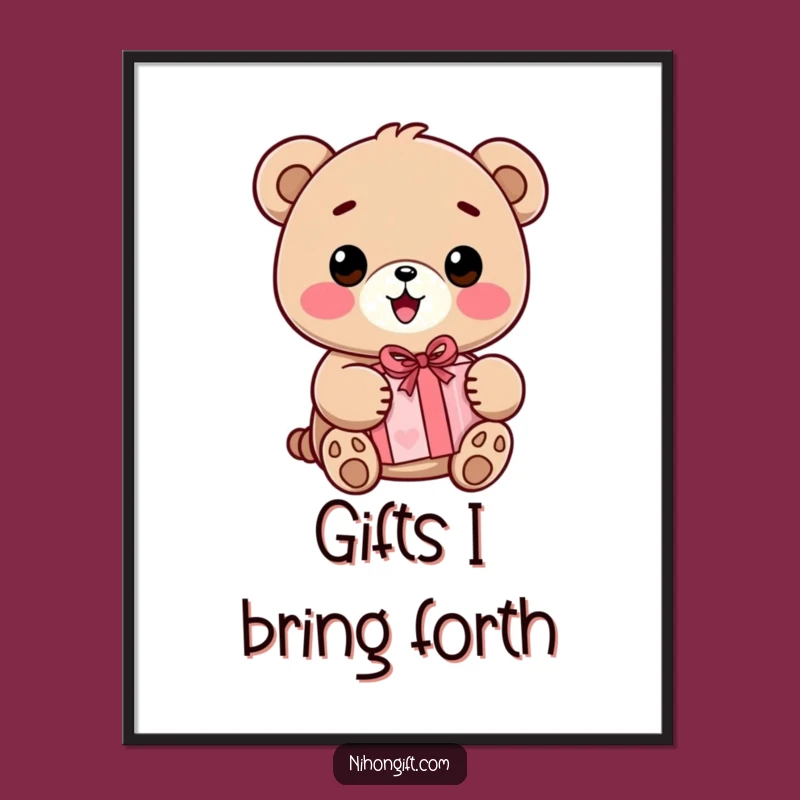 Funny Kawaii Bear Digital Art: Instant Download, Cute Decor Gift