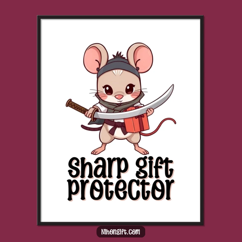 Funny Mouse Katana Digital Art: Brave Gift Guardian - Humorous Warrior Print Gift