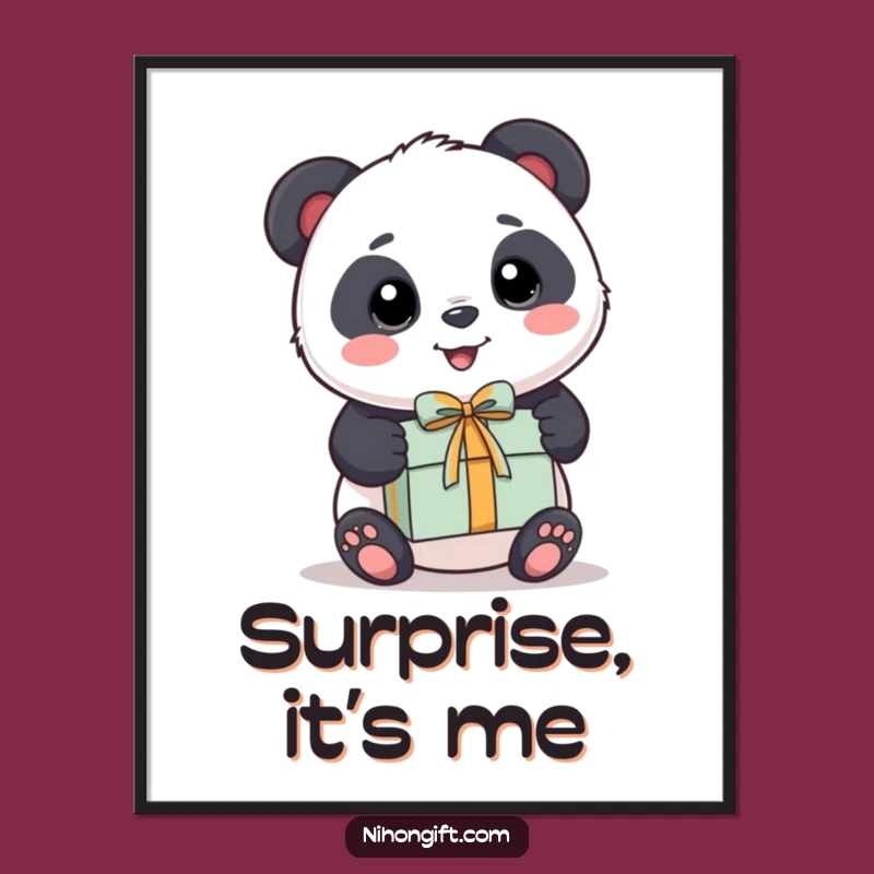 Funny Panda Digital Art - Kawaii Bear Happily Presents a Gift