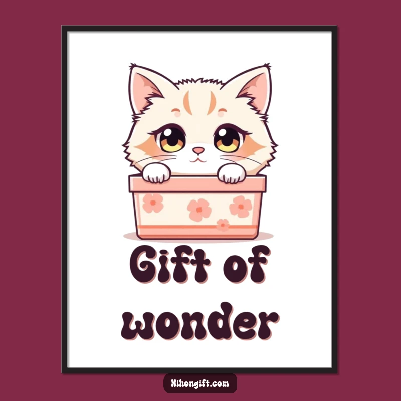 Funny Cat Gift Box Digital Art: Instant Curious Kitty Download