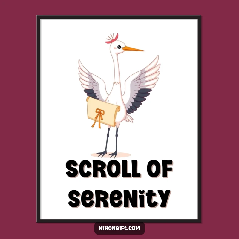 Graceful Crane Scroll Digital Art: Instant Elegant Bird Decor