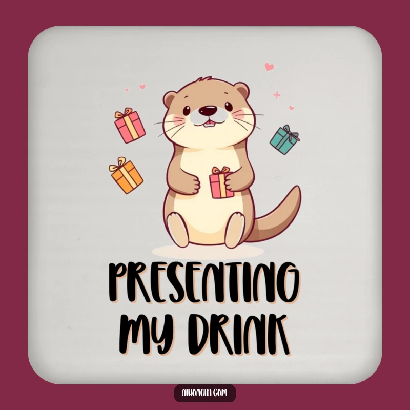 Funny Kawaii Otter Juggling Gifts Coasters: Protect Surfaces with Hilarious Charm