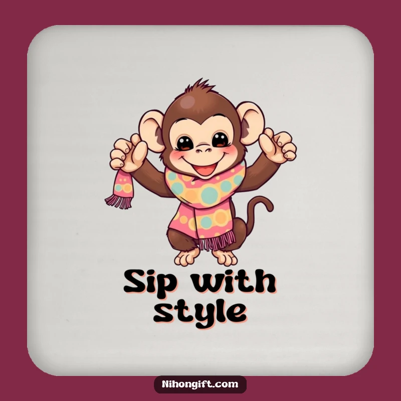 Funny Monkey Drink Coaster: Playful Primate's Scarf Gift to Protect Surfaces with Humor