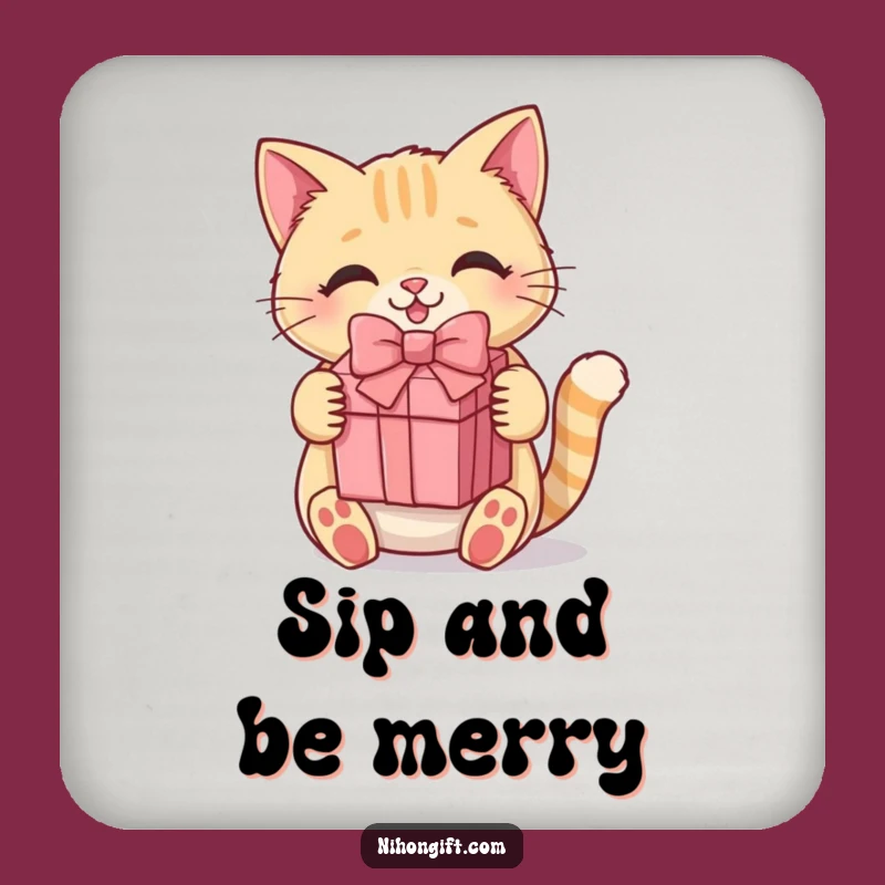 Set of Funny Kawaii Cat Drink Coasters: Cute Kitty Holding Gift Protection
