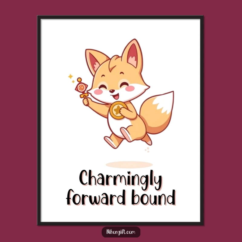 Funny Kawaii Fox Poster - Lucky Leap Art, Whimsical & Humorous Funny Gift Decor
