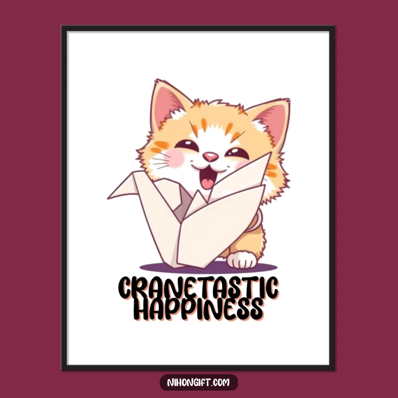Funny Cat Origami Poster: Ecstatic Kitty Art, Lucky Decor