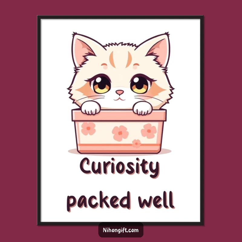 Funny Cat Gift Box Poster: Curious Kitty Art for Your Walls