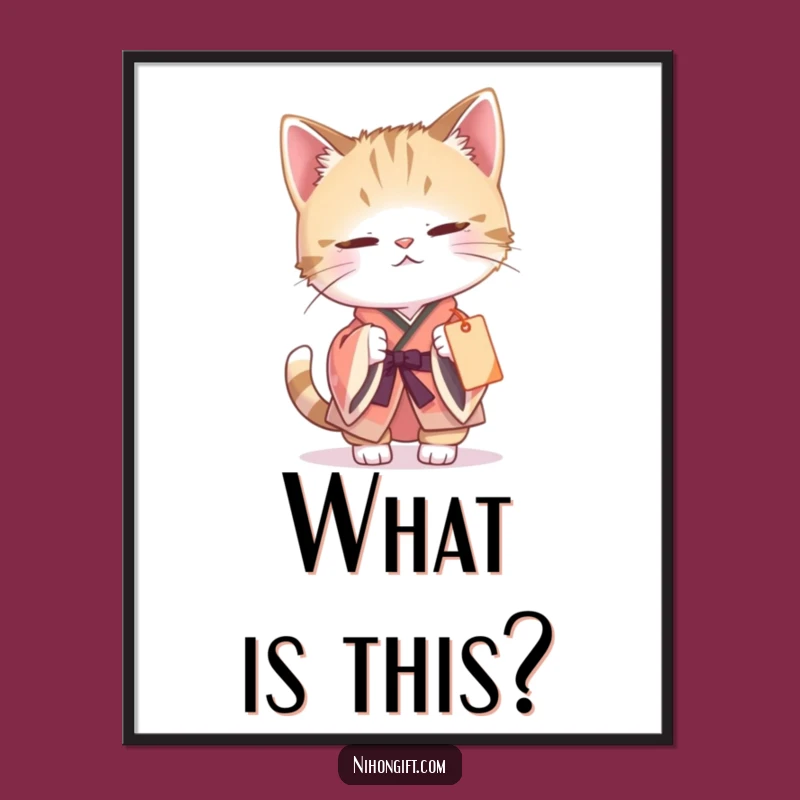 Funny Cat Kimono Poster: Curious Batting, Gift Tag Fun, Perfect Wall Art