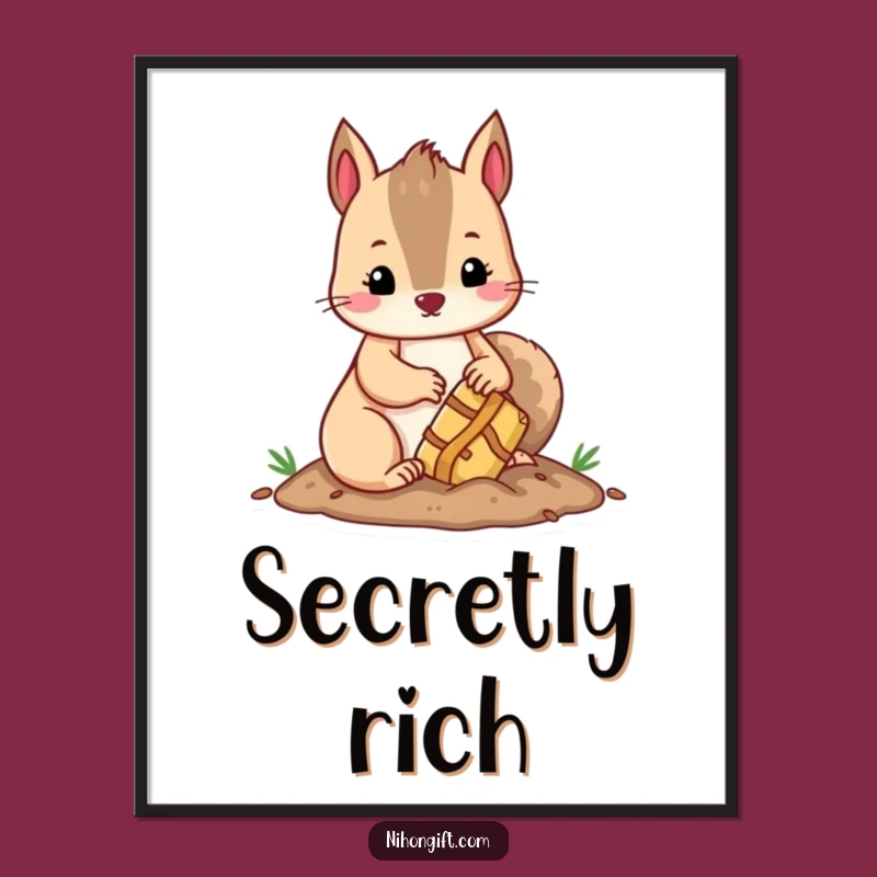 Funny Kawaii Squirrel Art Print: Humorous Wall Decor for a Cozy Sanctuary