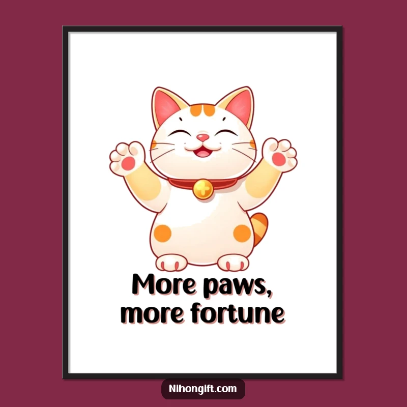 Funny Lucky Cat Poster: Joyful Multi-Paw Wave Artwork for Wall Decor, a Humorous Gift