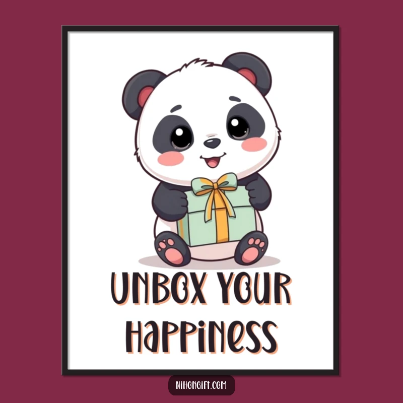 Funny Panda Poster - Kawaii Bear Happily Presents a Small Gift