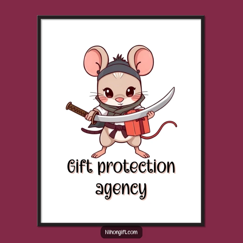 Funny Mouse Katana Poster: Brave Gift Protector Art - Humorous Warrior Print Gift