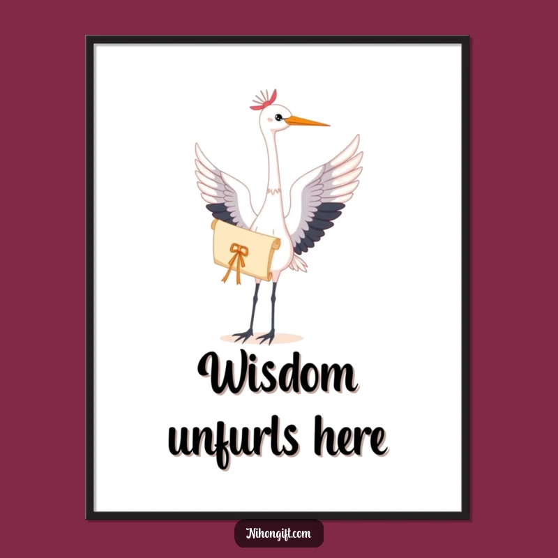 Graceful Crane Scroll Poster: Elegant Wall Art for Peaceful Spaces