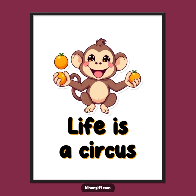 Funny Kawaii Monkey Juggling Poster: Add Playful Chaos to Your Walls!