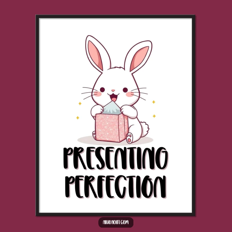 Funny Kawaii Bunny Gift Opening Poster - Adorable Wall Art & Present Idea