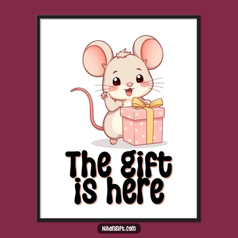 Funny Kawaii Mouse Gift Pointer Poster - Cute Wall Art