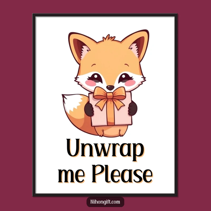 Adorable Fox with Gift Funny Poster: Brighten Your Walls with Funny Art