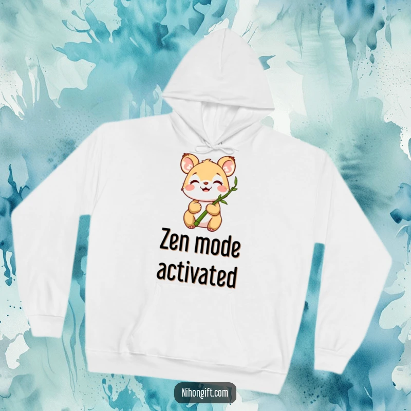 Funny, soft hoodie with a joyful animal holding a miniature bamboo stalk, bringing comfort and humor.