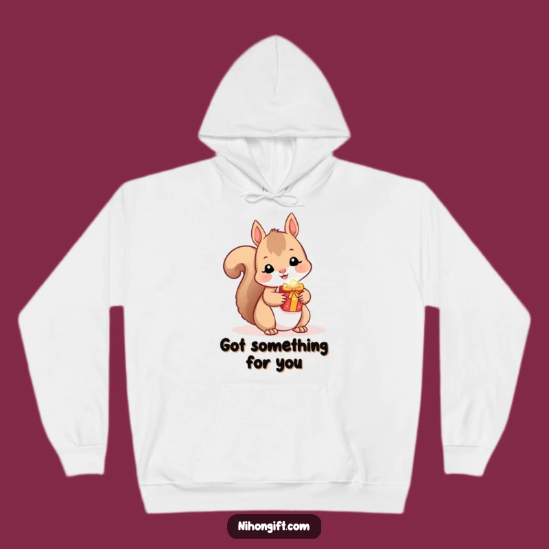 Cozy Funny Squirrel Hoodie - Kawaii Critter Hides a Shiny Gift