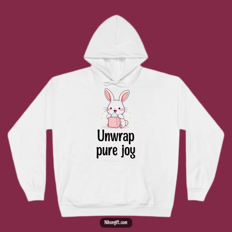Funny Kawaii Bunny Gift Opening Hoodie - Cozy & Hilarious Winter Wear