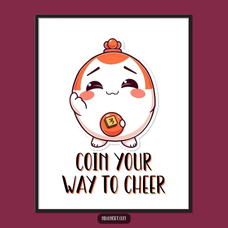 Funny Free Printable Wall Art: Daruma Doll Coin, Quirky Downloadable Decor