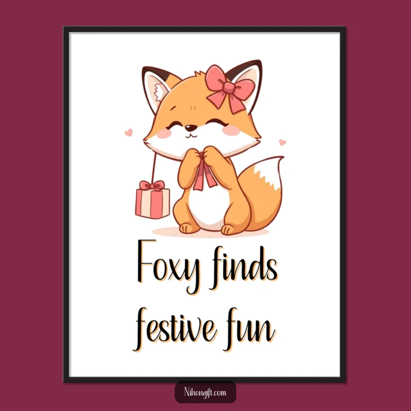 Free Printable Wall Art: Playful Fox & Gift Ribbon Whimsical Art