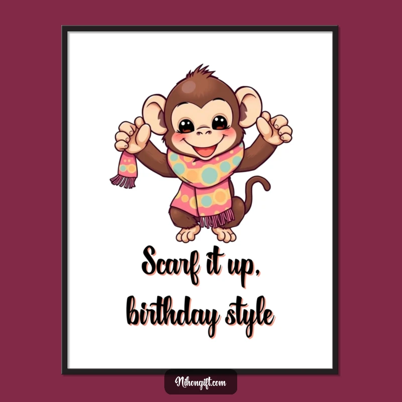 Free Printable Monkey Wall Art: Funny Monkey Scarf Decor, Downloadable DIY Quirky Charm!