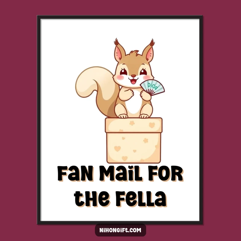 Free Printable Wall Art: Happy Squirrel Fan - Whimsical Downloadable Art