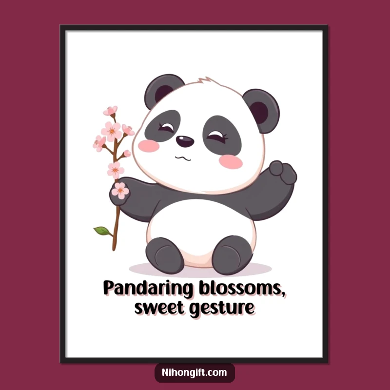 Free Printable Wall Art: Shy Panda & Blossoms - Downloadable Decor