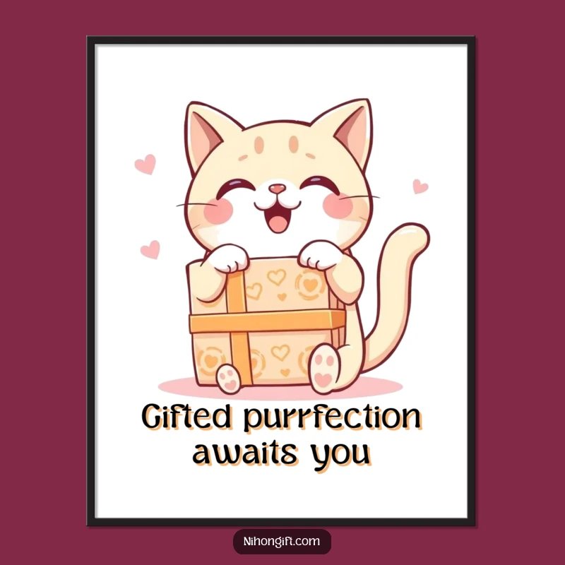 Free Printable Wall Art: Kawaii Cat & Giant Gift Box Joyful Art