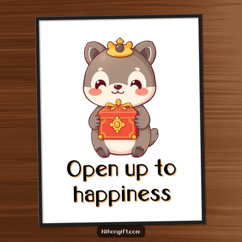 Funny Free Printable Wall Art: A smiling animal offers an ornate box, spreading joy and gentle humor.